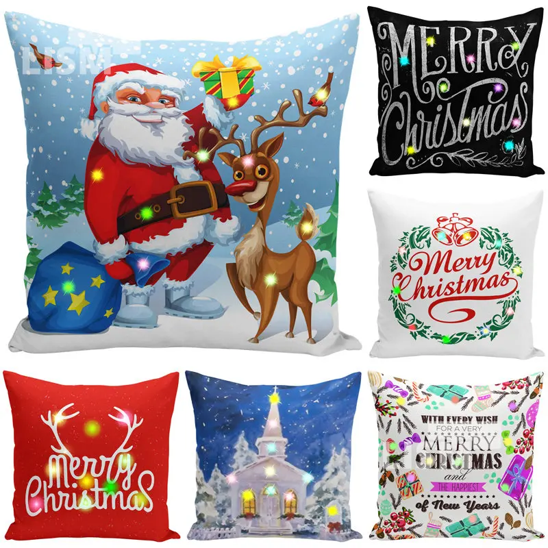 

Christmas Print Pillowcase Home Decor Santa Elk Snowman Pattern Pillow Cushion Cover Bedroom Sofa Pillowcases Throw Pillows