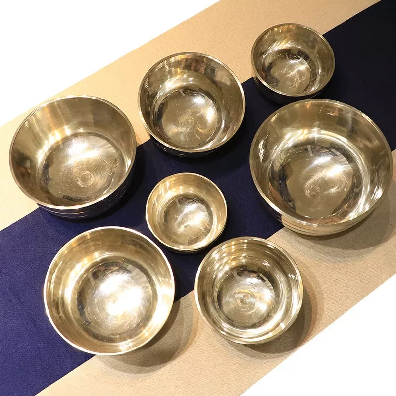 

Singing Bowl Tibetan Buddhist Brass Yoga Meditation wall dishes Home Decoration Nepal Chakra 7-piece set with Wooden stick