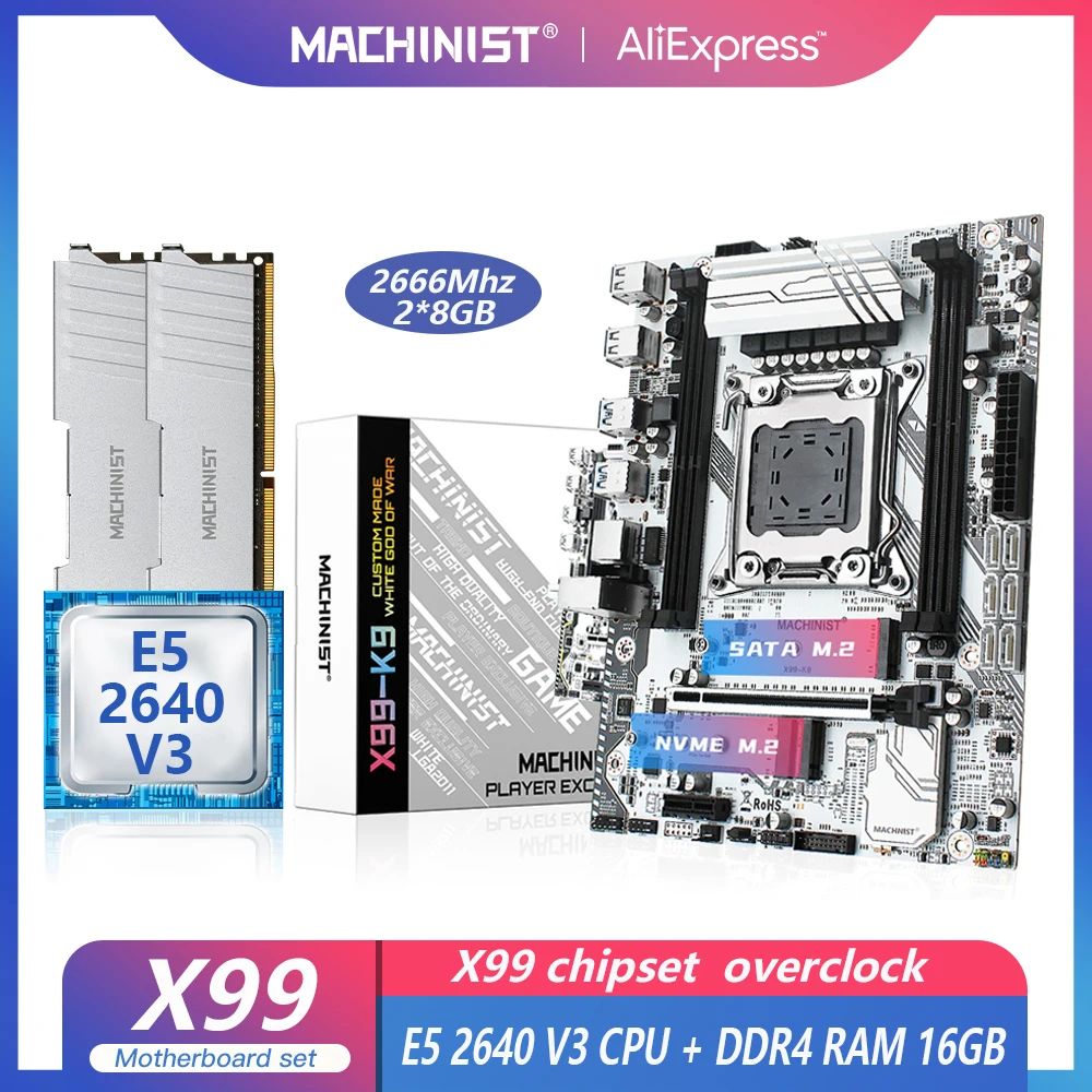 MACHINIST-Kit de placa base X99 con Xeon E5 2640 V3, CPU, procesador LGA 2011-3, 16G(2x8), DDR4, memoria RAM de escritorio NVME M.2 ATX K9