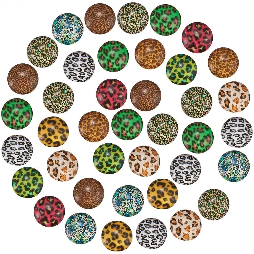 

1 Box 10 Styles 12mm Leopard Glass Cabochons Oval Flat Back Glass Dome Cabochon for Photo Cameo Pendant Jewelry Making