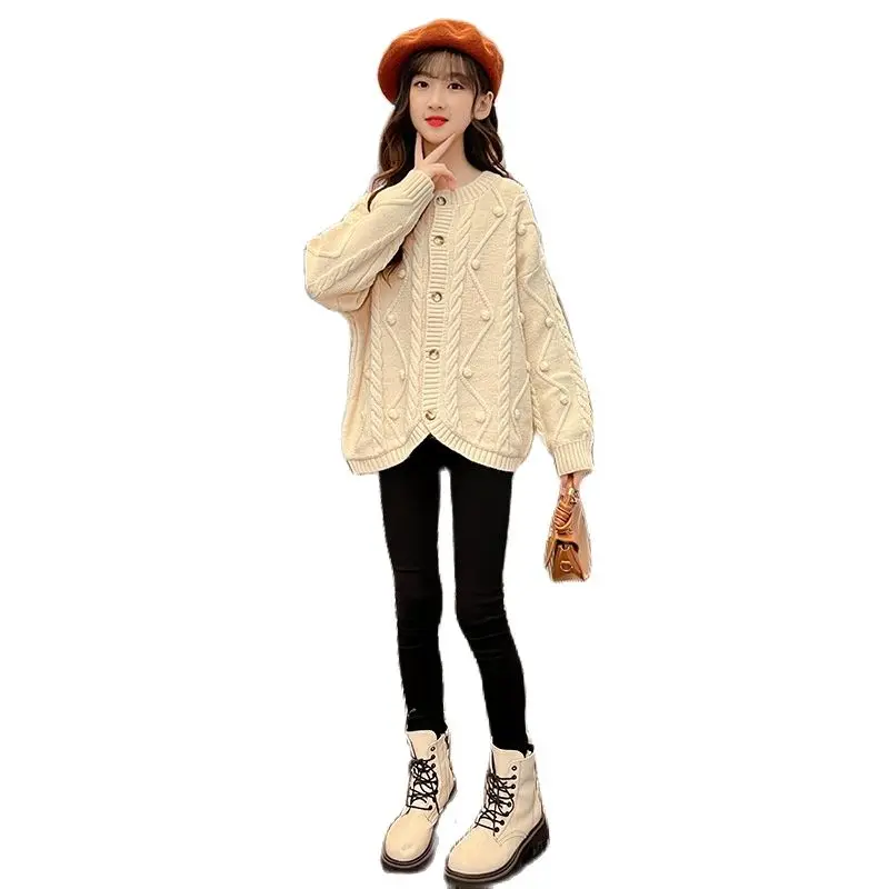 

Girls Clothes Fashion Spring Autumn Sweaters Outerwear Teens Clothes Long Sleeves Casual Knit Tops Kids Jacquard Cardigan 4-14 Y