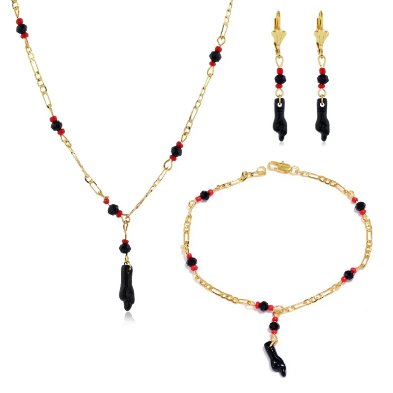 

Pulsera Mano De Azabache Bebe Gold Filled Lucky Hand Baby Azabache Bracelet and Necklace Set for Women Girls Charm Gifts