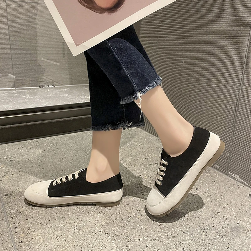 

2021 women's new casual shoes round toe PU lace-up thick-soled non-slip shoes outdoor lightweight and comfortable women's shoes