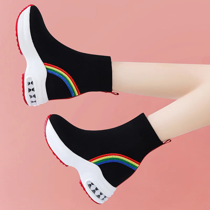 

Женские ботинки-носки, высокие ботинки, увеличивающие рост, женская обувь, короткие зимние ботинки, модная Толстая обувь без шнуровки на платформе, 2023