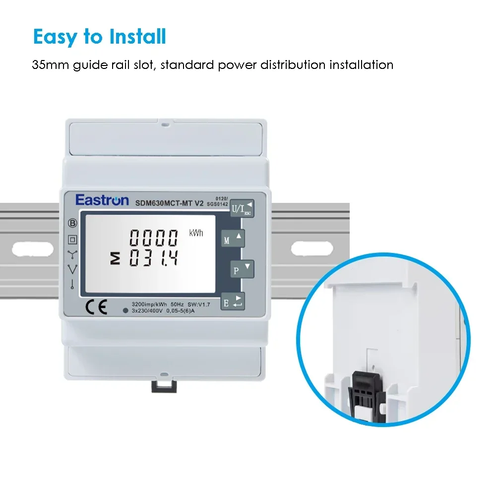Фото Трехфазный двунаправленный счетчик электроэнергии Eastron SDM630MCT-MT с поддержкой Modbus, одобренный MID, с функциями CT и PT №4