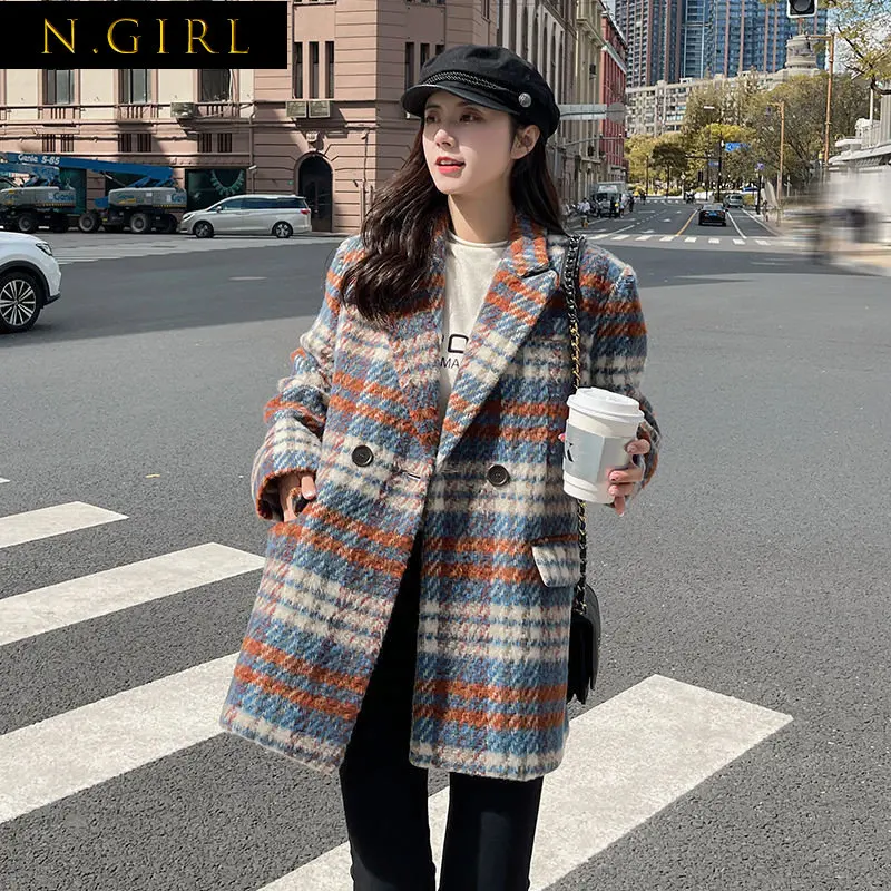 

N GIRLS Tweed Winter Female Autumn Coat Jacket Windbreaker Parka Women PLAID Woolen Coat Capes Cape Overcoat Cloak Warm Women's