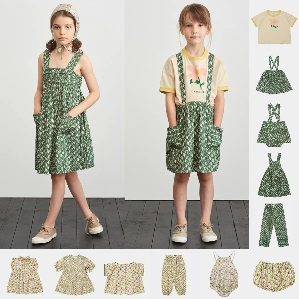 

2022 summer new children's clothing sleeveless dress suspenders shorts suspenders skirt flowers T-shirt trousers