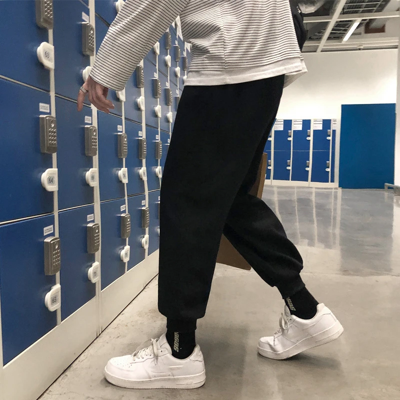 Summer Sports Pants Men's Thin Trend Loose Casual Trousers Trendy Brand Solid Color Boys Nine-point Waist Sweatpants