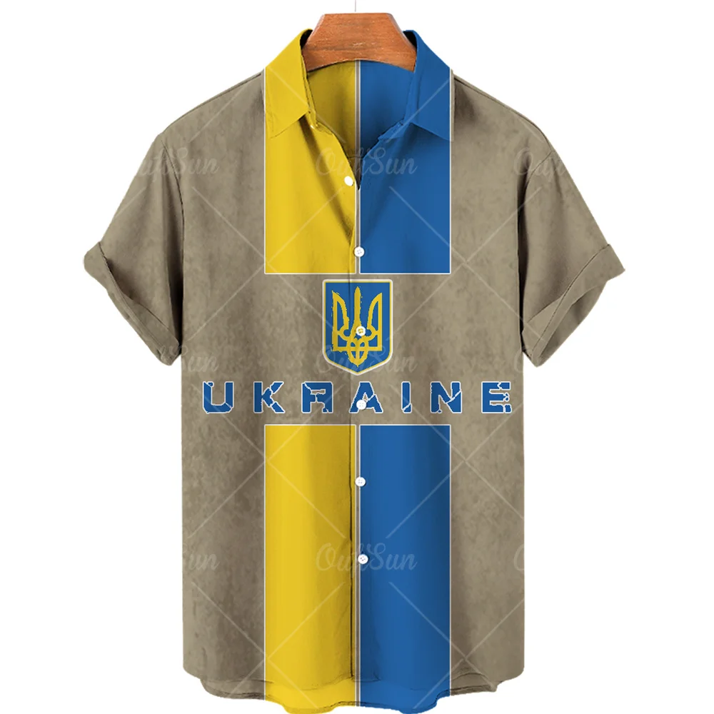

Hawaiian Men Summer Shirt, Ukrainian Letter 3d Printed Short Sleeved Shirt, National Emblem, Large Street Clothes