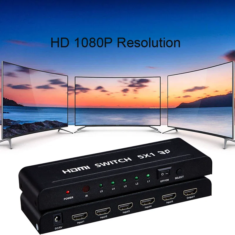 

3x1 HDMI Switch 4x1 HDMI Switcher 5x1 3D 1080P Audio Video Converter Adapter for PS3 PS4 DVD Computer Notebook PC to TV Monitor