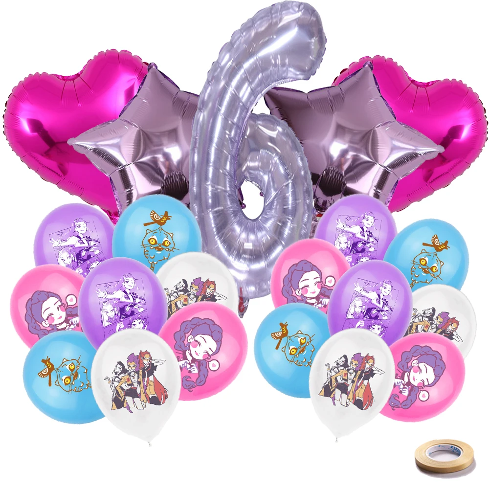 

Kpop Demon Hunters, набор украшений на день рождения, музыкальный номер девушки, воздушные шары из алюминиевой пленки, детские товары для вечеринок, подарок, декор