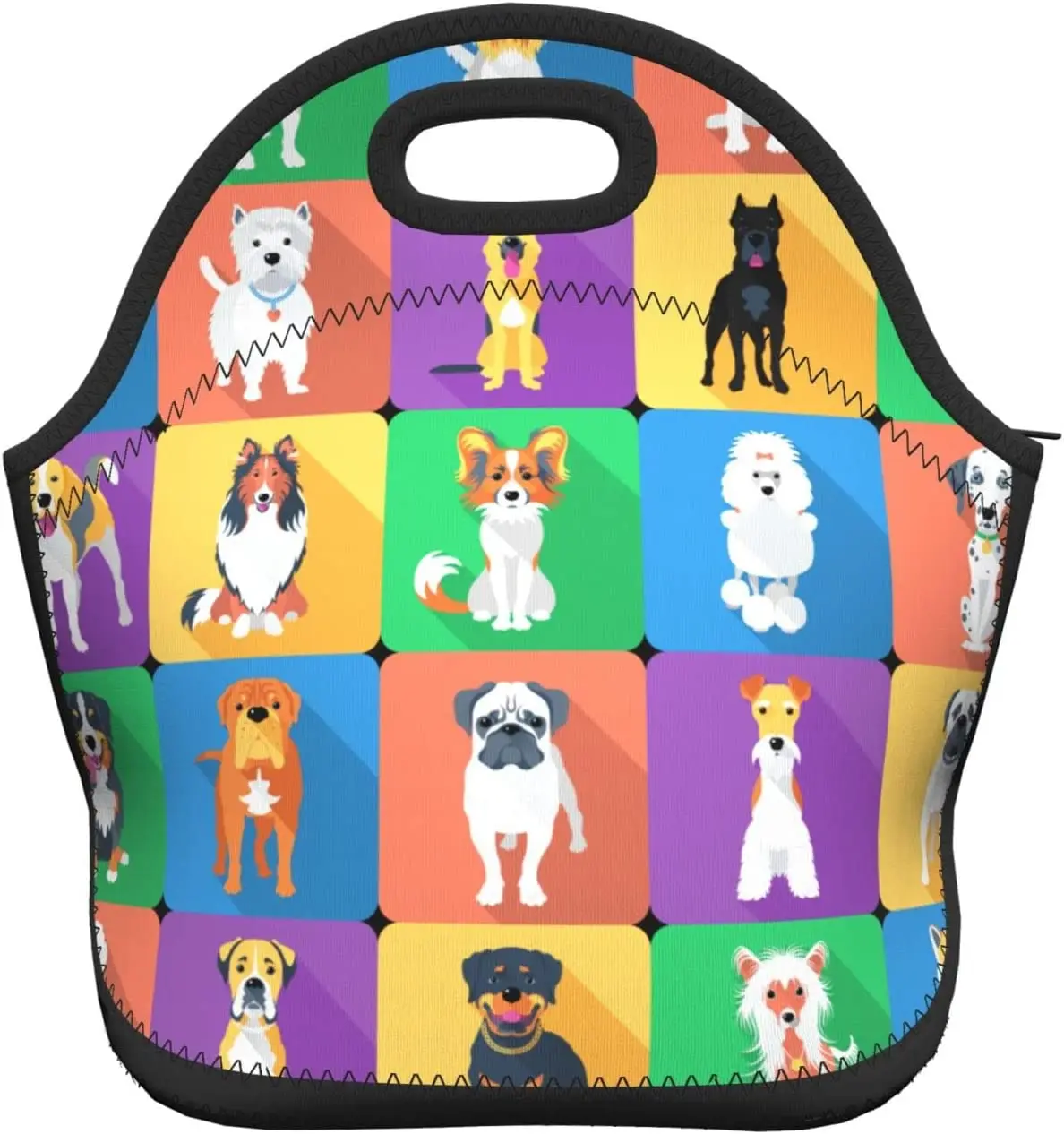 

Retro Lunch Bag Dogs Neoprene Lunch Bag Insulated Lunch Box Tote For Adult /Kids /Travel/Picnic/Work