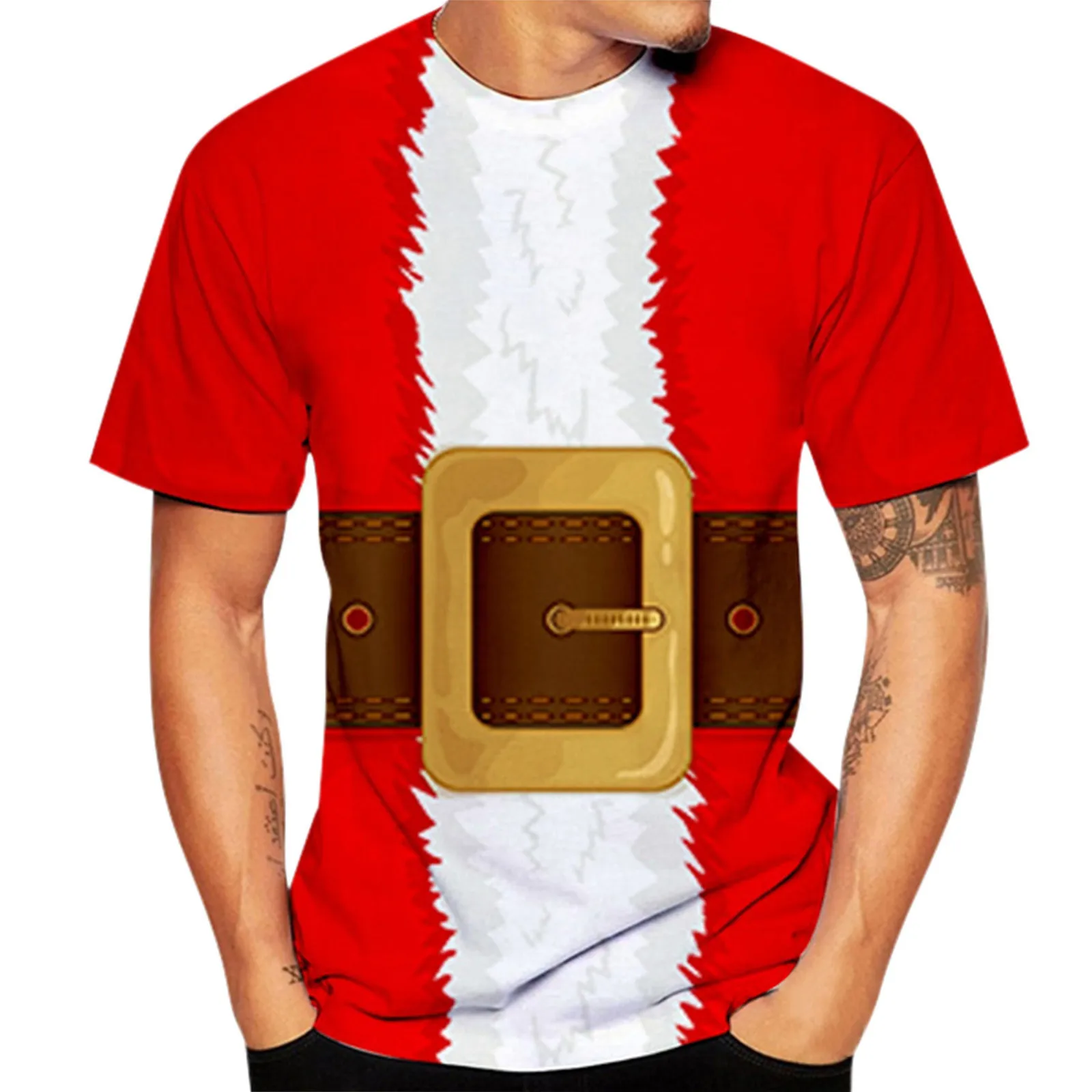 

Winter T-Shirts Christmas Mens O Neck Printed Short Sleeve Blouse Ugly Xmas Santa Claus Cospaly Costume Vantage Funny Tees Male