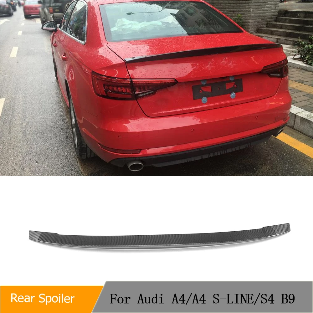 Фото Автомобильный спойлер для багажника из углеродного волокна для Audi A4 B9 S4 A4 Sline Sedan 2017-2022 крышка багажника Highkick Wing Lip №1