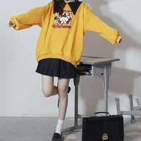 houzhou kawaii hoodies women bear print cute sweatshirt yellow lolita style long sleeve tops spring autumn goth oversized hoodie