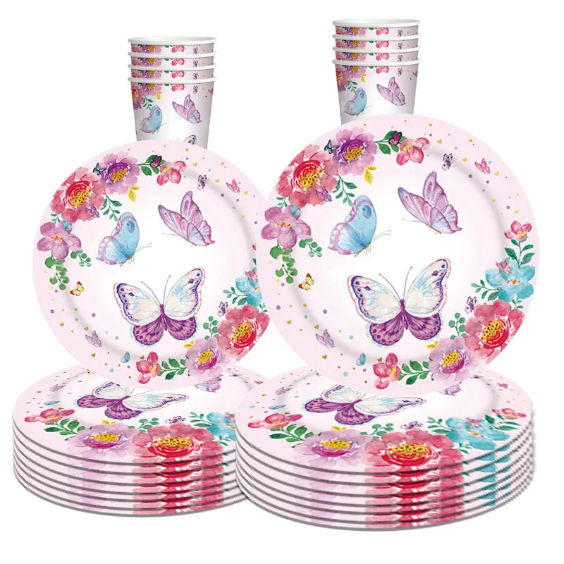 

Pink Flower Butterfly Disposable Tableware For Wedding Birthday Party Butterfly Parti Girl Women Butterfly Flower Theme Birthday