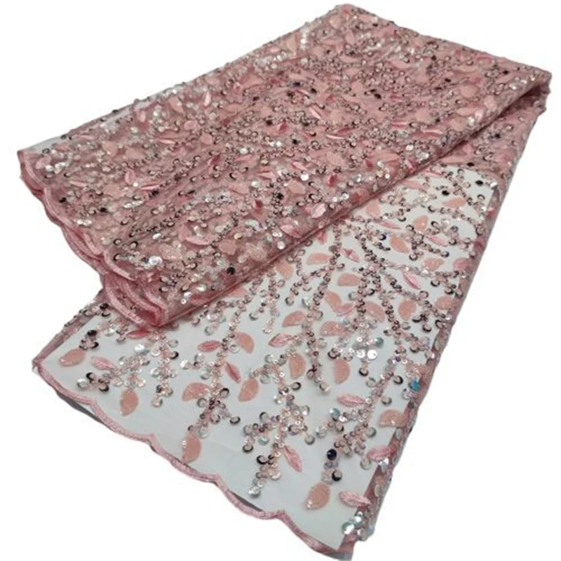 

French African Lace Fabric 2021 High Quality Sequin Lace Material Nigerian Lace Fabrics For Wedding Sewing