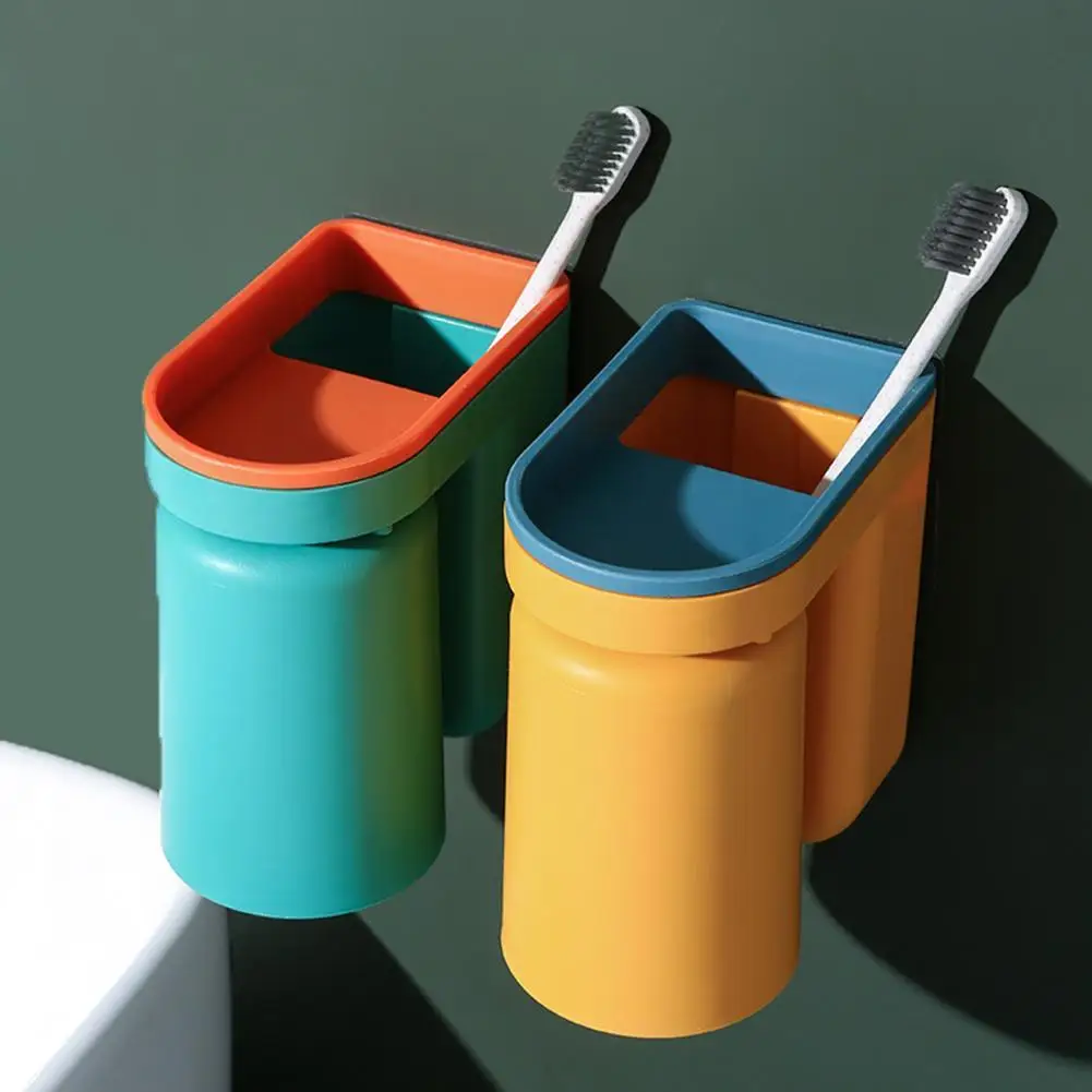 

1 Set Storage Rack Large Capacity Wall Mounted PP Not Easy Fall Off Storage Holder with Cup Bathroom Supplies