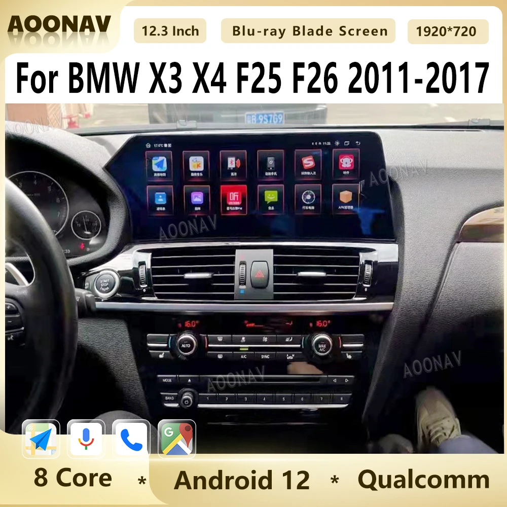 

Qualcomm Android 12 12.3” Blu-ray Blade Screen For BMW X3 X4 F25 F26 2011-2017 GPS Navi Carplay Car Radio Multimedia CIC NBT