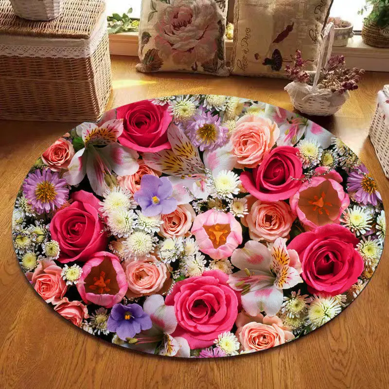 

Round Carpet Living Room Bedroom Room Decorative Carpet Home Chinese Lotus Cushion Hanging Basket Bedside Non-slip Floor Mat