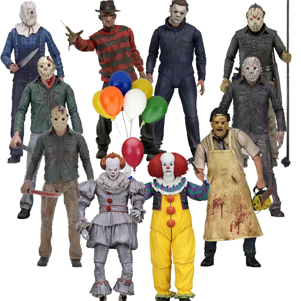 NECA Pennywise Joker Jason Voorhees Michael Myers Chucky Texas Chainsaw Freddy Massacre Hellraiser Action Figure Toys For Gift