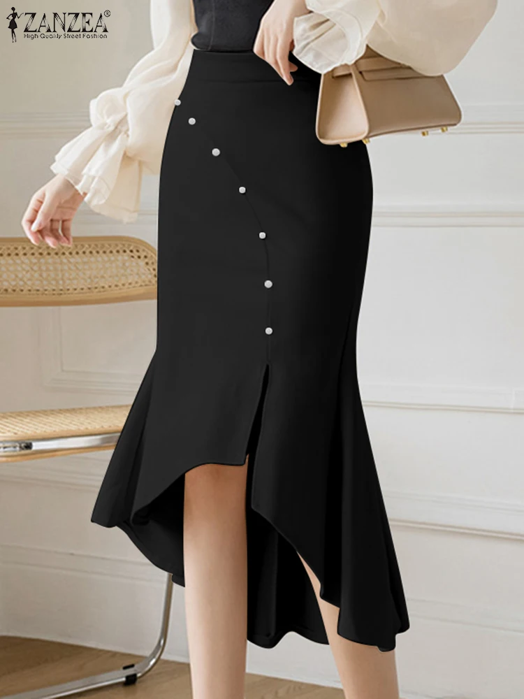 

ZANZEA Summer High Waist Sheath Jupes Office Lady Women Korean Fashion Seamed Mermaid Skirt Sexy Elegant High Low Midi Skirts