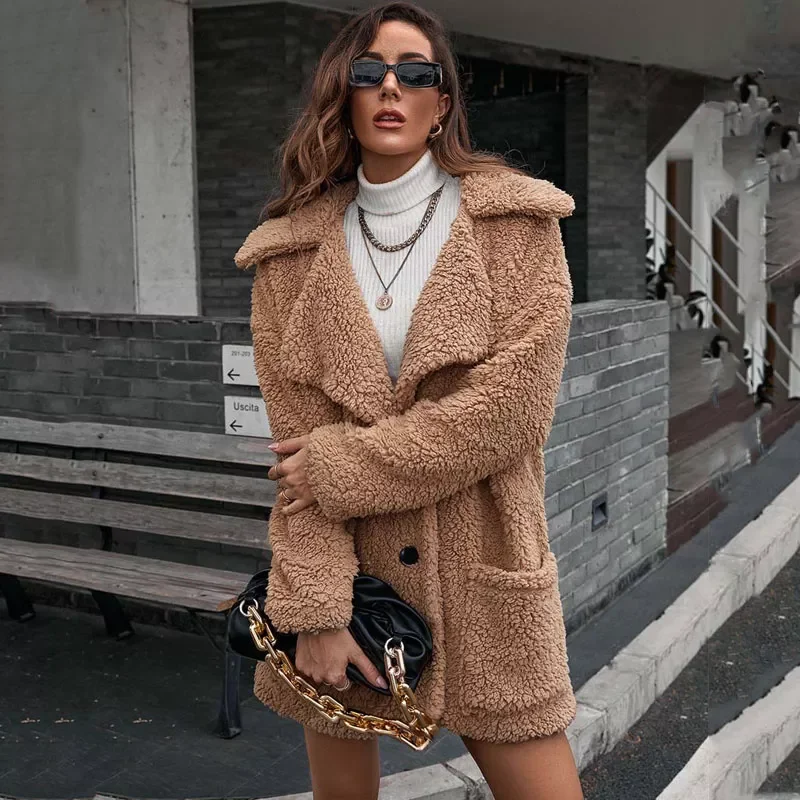 

Длинное зимнее пальто, женское теплое пальто из искусственного меха, женская меховая куртка Тедди, женское плотное плюшевое пальто Тедди, в...