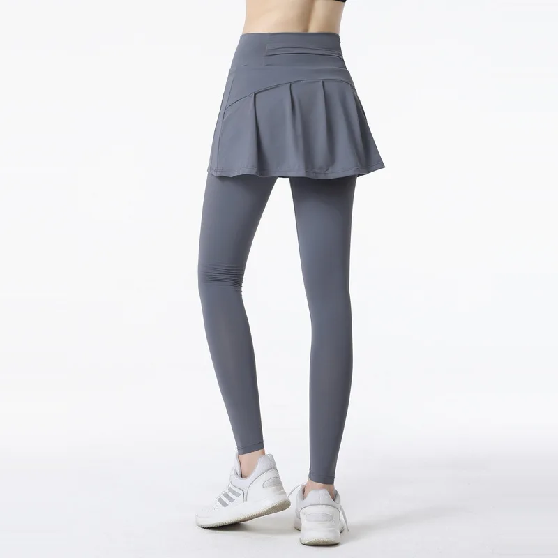 

Женские Тренировочные штаны с логотипом, брюки для йоги с юбкой, прикрепленные для гольфа, тенниса, фитнеса, спортивные Леггинсы с высокой талией, одежда для тренировок