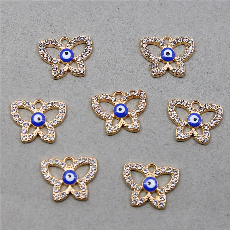 

6 шт. ажурные подвески в виде бабочек Стразы для сглаза для сережек, подвески «сделай сам» в виде голубых глаз на удачу, ювелирные изделия