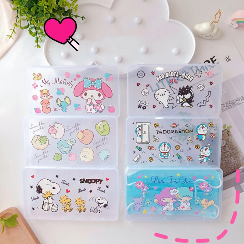 

Kawaii Sanrio, портативный контейнер Hello Kitty для хранения маски для рта и носа, переносной контейнер для хранения с защитой от загрязнений и пыли