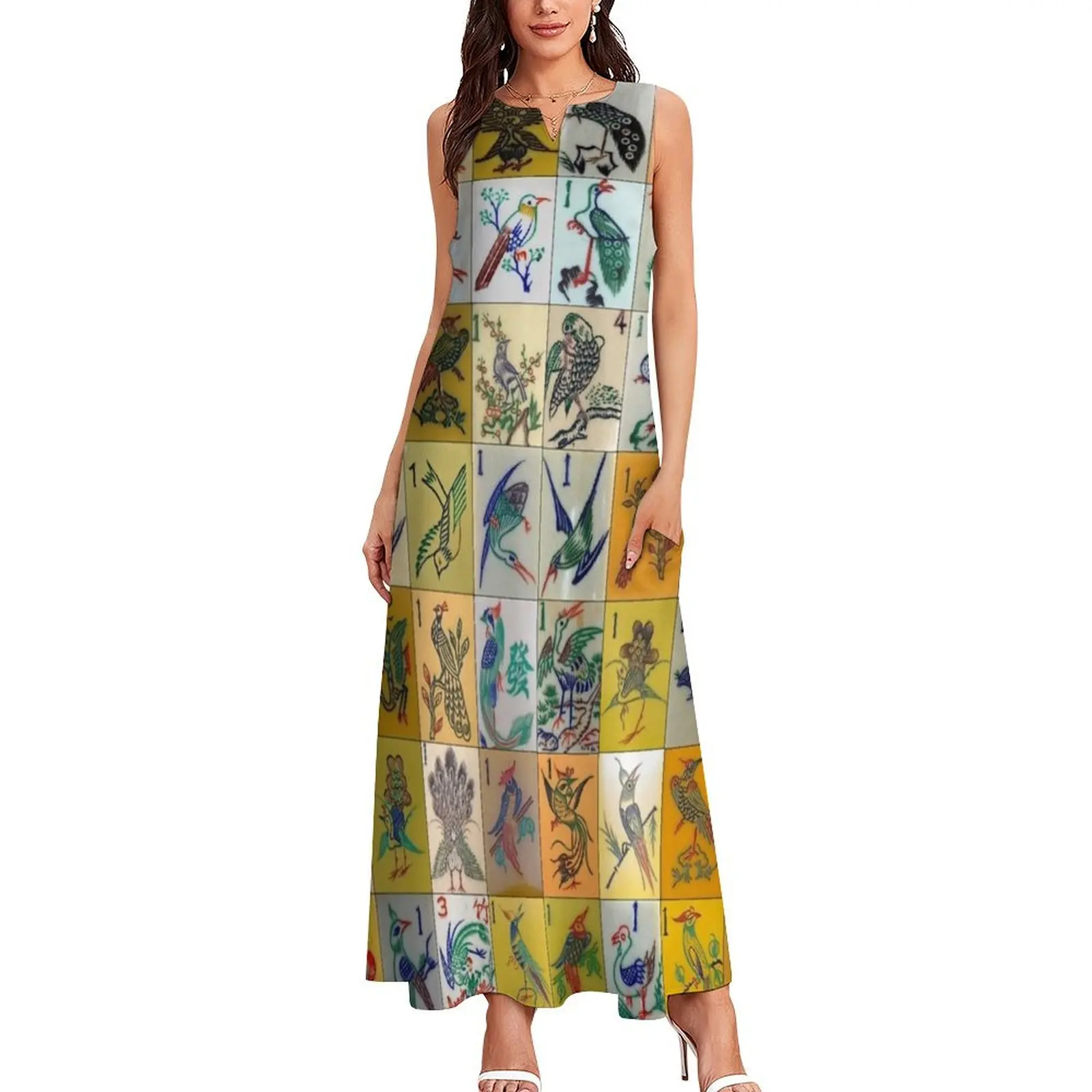 Длинное платье Mah Jongg Birds одежда для церемонии женщин летние женские платья особых
