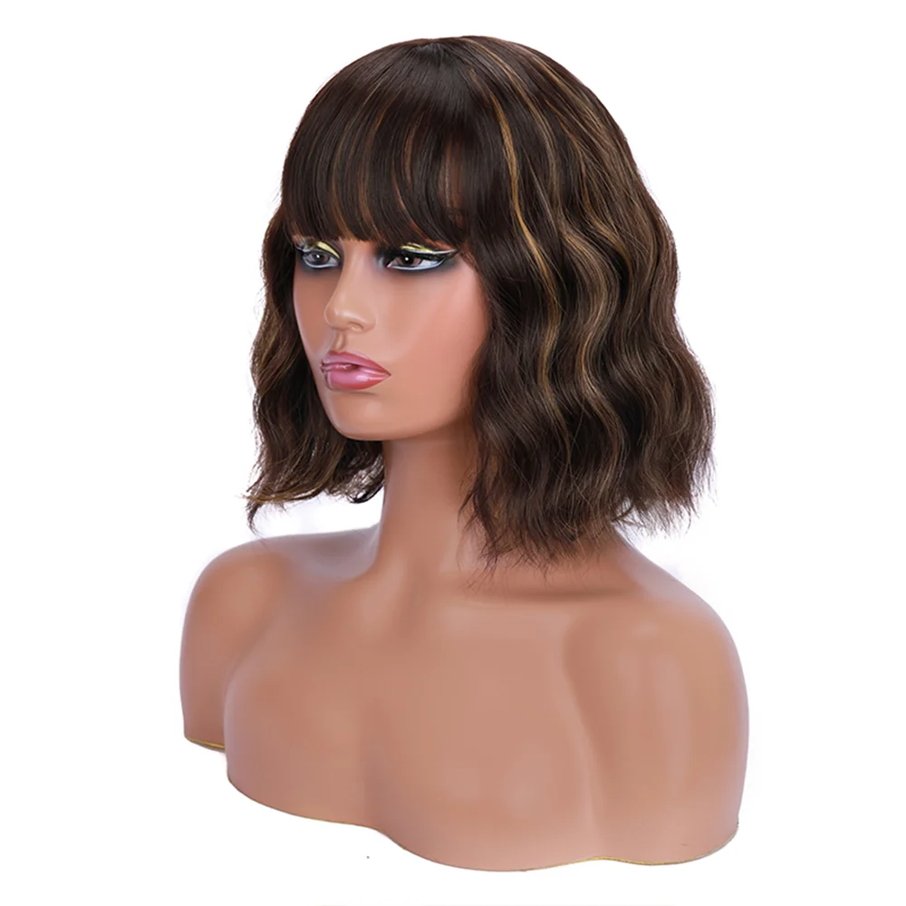 

Short Pixie Cut Bob Wigs with Bangs Heat Resistant Synthetic Deep Wave Daily Cosplay Brown Blonde Hair Wigs for Drag Queen