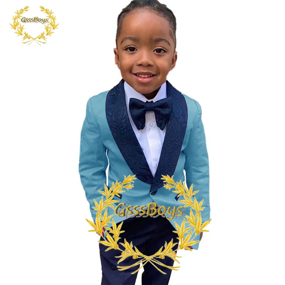 Suits For Boys Wedding Tuxedo Shawl Collar Jacquard Pictures Formal Party Dress Kids Blazer Pants 2 Piece костюм для мальчика