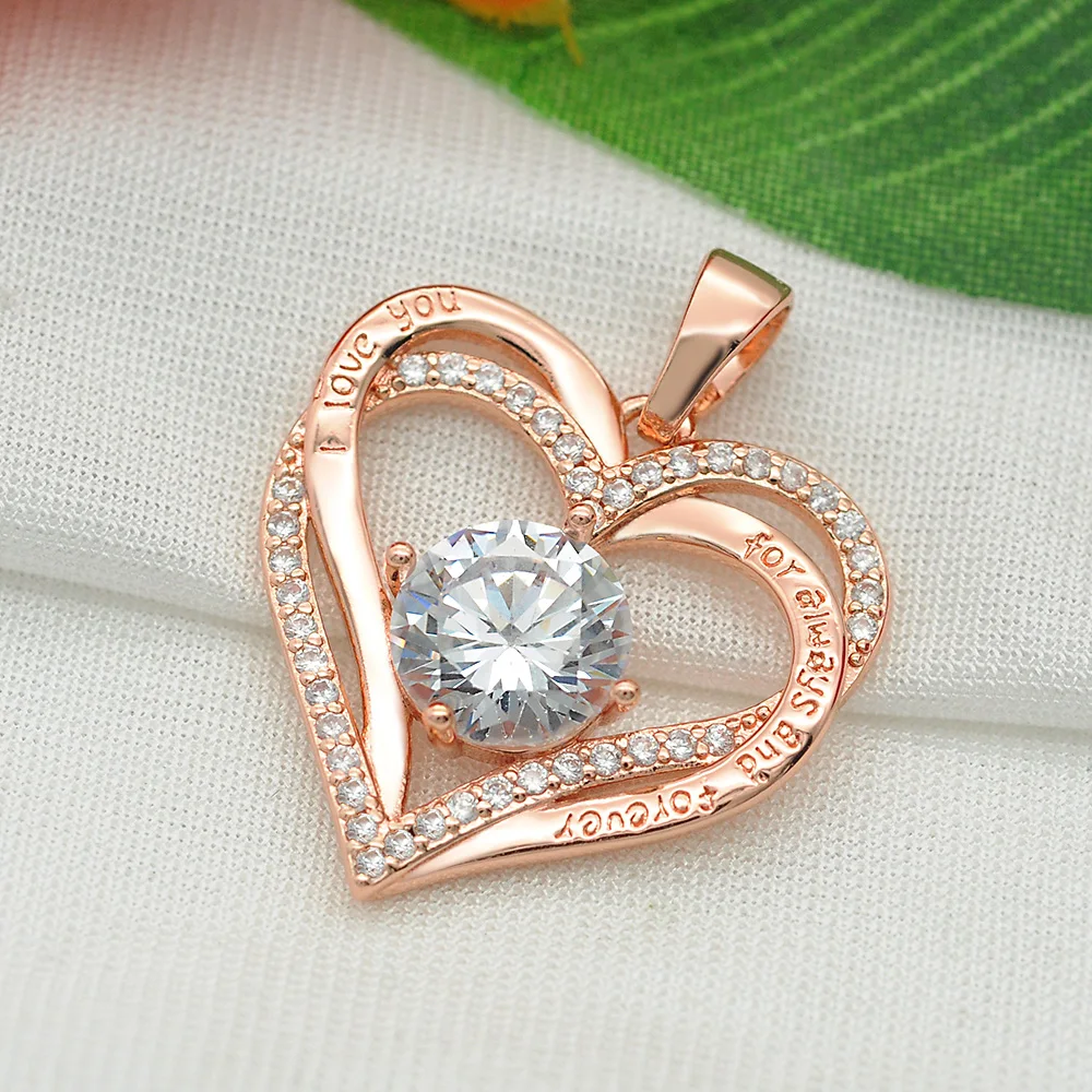Кулон с фианитом I Love You Always Forever ожерелье из чистого циркония в форме сердца