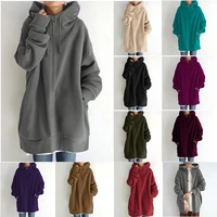 women long hooded sweatshirt 2022 fashion casual loose zipper warm harajuku long sleeve plus fleece sweater winter ladies jacket