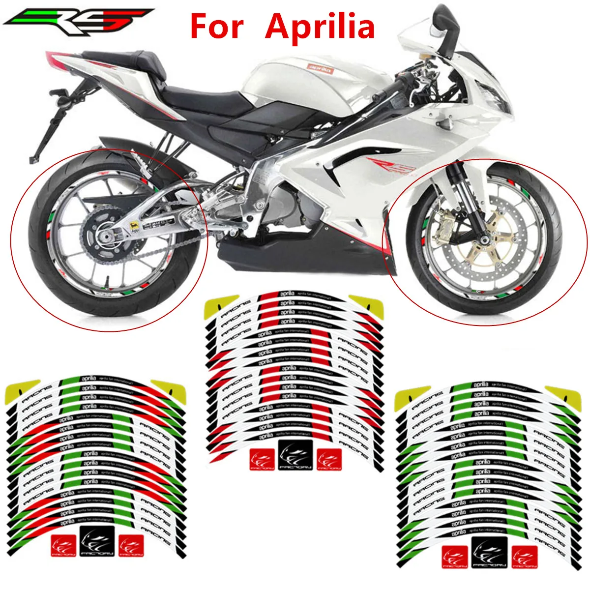 

NEW 17 -18 Inch Motorcycle Reflective Wheel Rim Decals Tape Stickers for Aprilia TUONO V4 1100 RSV4 RS4 GPR250 APR150