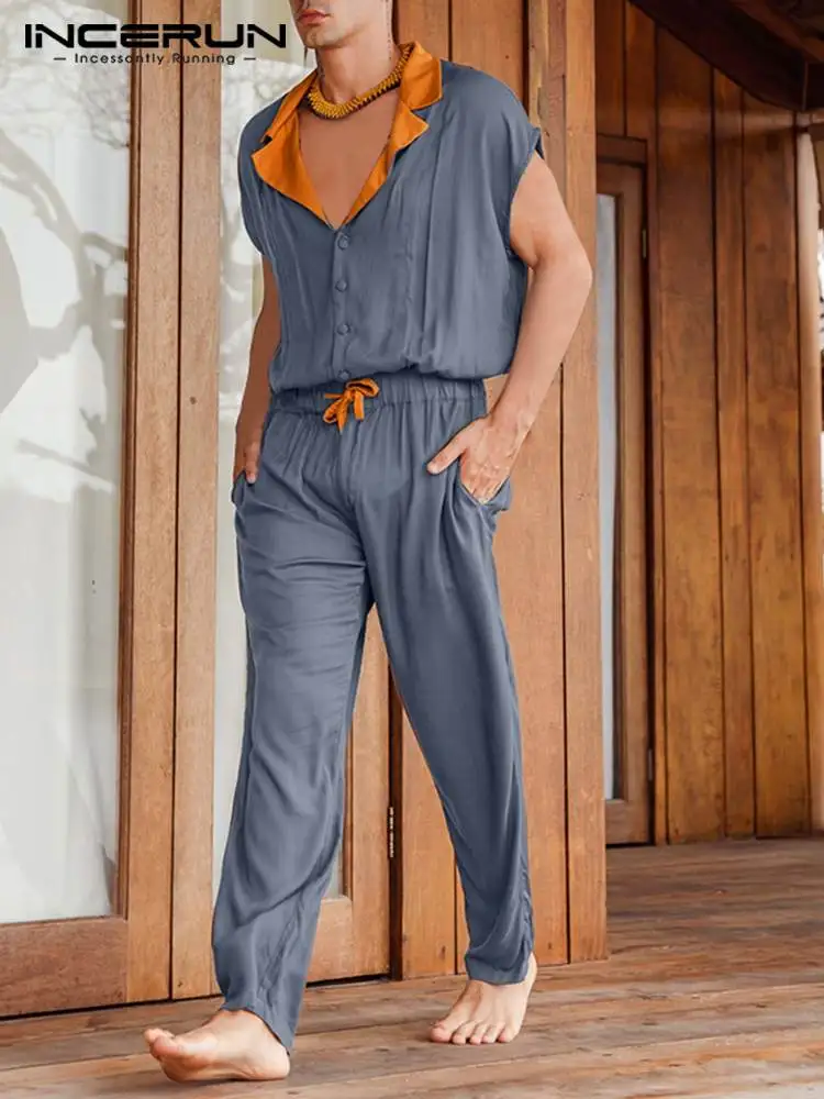 Комбинезон INCERUN мужской с лацканами и коротким рукавом повседневный свободный