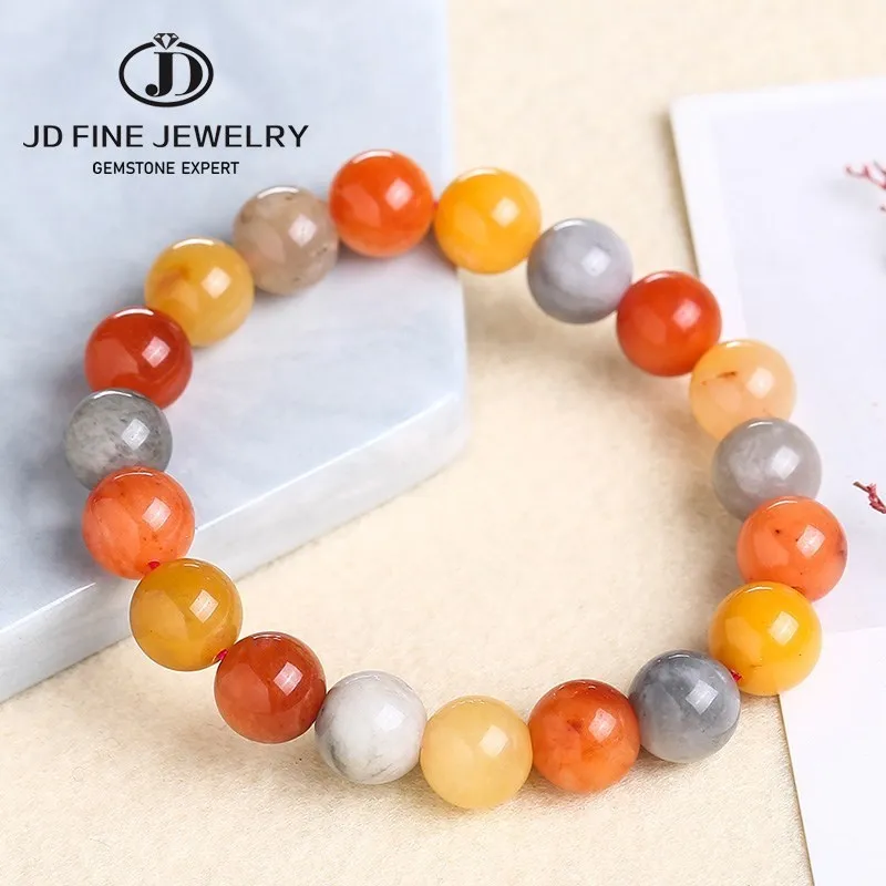 

JD Natural Gold Color Jade Bead Bracelets Women Round Jade Beads Bracelet Bangle Charms Healing Energy Rosary Gift Lucky Jewelry