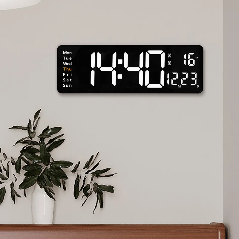 

Large Digital Wall Clock Electronic Wall Clock Remote Control Temp Date Week Display Power Off Memory Dual Alarms LED Clocks