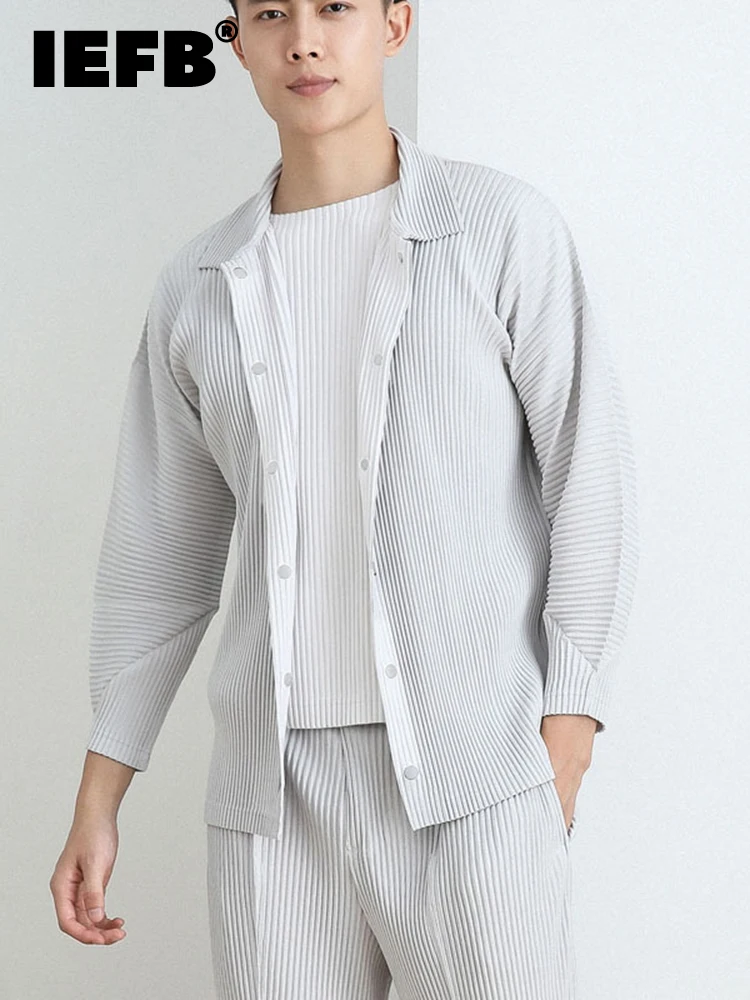 

IEFB Pleated Loose Solid Color Slim Korean Style Men's Casual Single Breasted Shirt 2022 New Fashionable Tops 9A1770