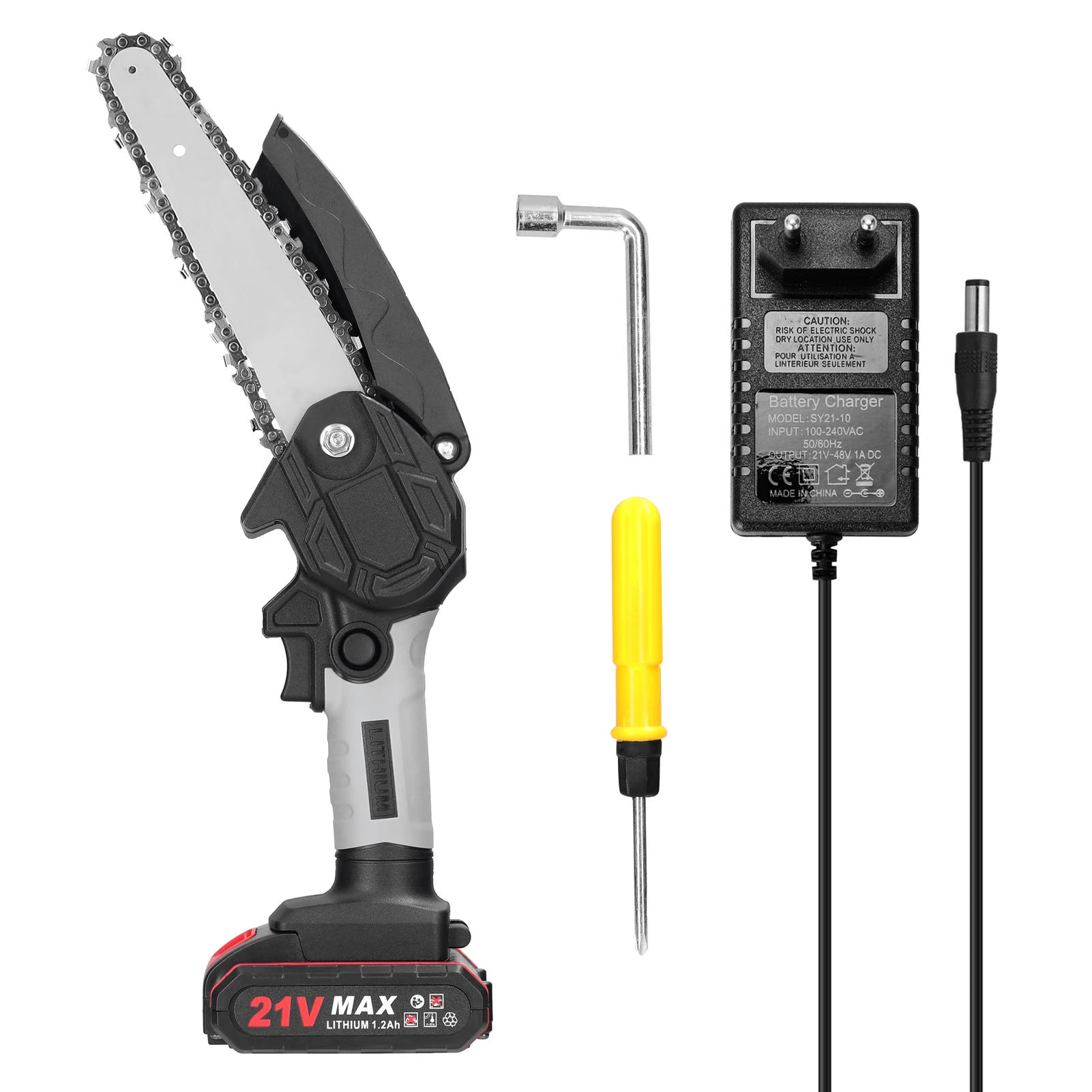 

21V 6inch Portable Electric Pruning Saw Rechargeable Chainsaw Small Wood Cutter Spliting Chain Saw One-handed Woodworking Tool