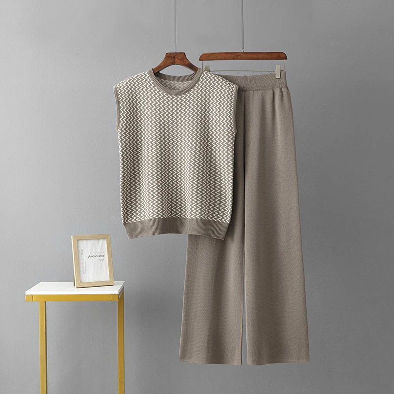 Женский Летний Жаккардовый Трикотажный Комплект Из 2 Предметов Свободный Топ Без