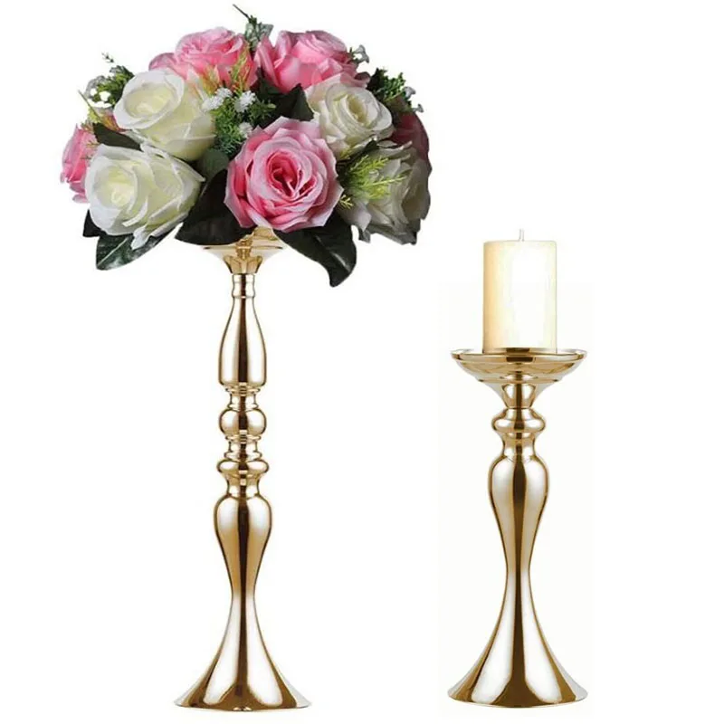 

10PCS Gold Candle Holders/Stands 50cm/32cm Stand Flowers Floor Vase Metal Candlestick Candelabra Wedding Centerpieces Deco