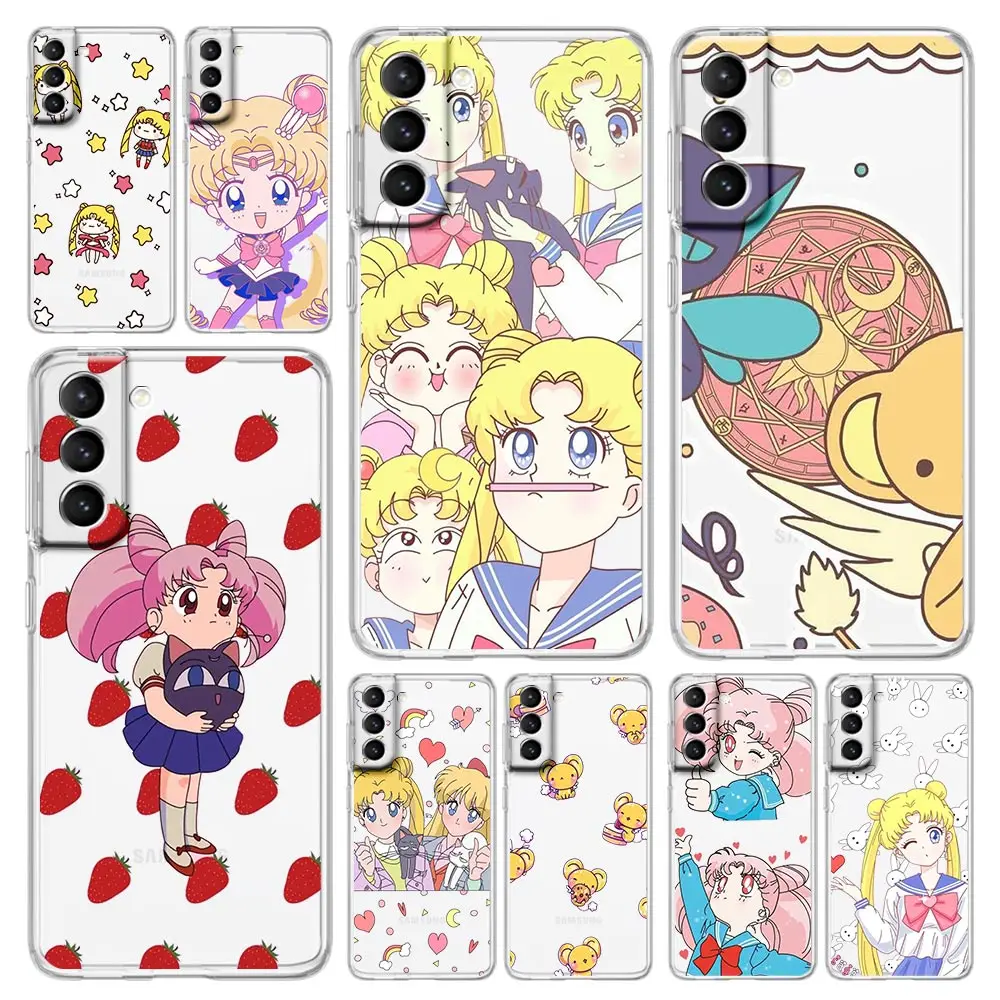 

Cute Cartoon Sailor Moon Phone Case For Samsung Galaxy S22 5G S20 Ultra S21 FE 5G S10E S9 S8 S10 Plus Note 20 10 Lite Soft Cover