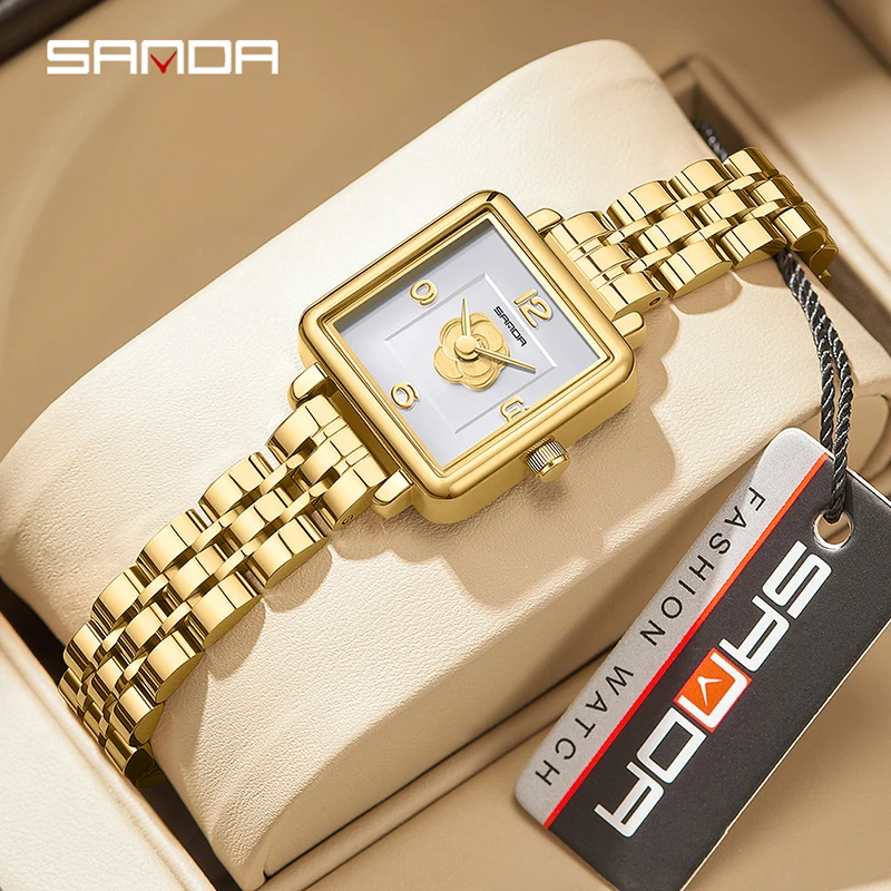 

SANDA новые часы для женщин дизайн мода Роза Квадратный Циферблат Водонепроницаемые швейцарские кварцевые бизнес Женские Элегантные Аналоговые наручные часы