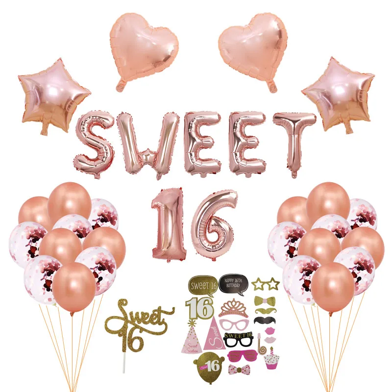 

Sweet 16 Party Decorations Girls Ballon Rose Gold Girls Foil Balloons Number Birthday Decoration Baloons Sweet 16 Party Balloons