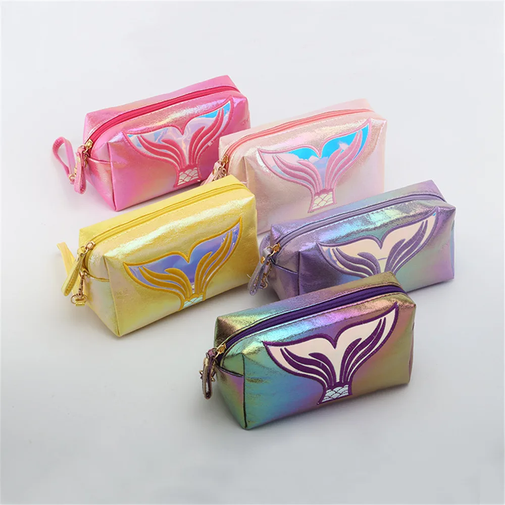 

Mermaid Tail Women Makeup Bag Laser Cosmetic Bags Travel Wash Toiletries Storage Leather Make Up Organizer Lipstick Beauty Case