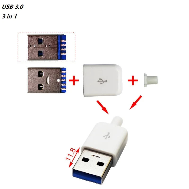 5Sets/10Sets DIY USB 3.0 Male Connector (3 in 1) USB 3.0 Assemble Jack With Plastic Cover Charging Socket Soldering Dia.3.2mm
