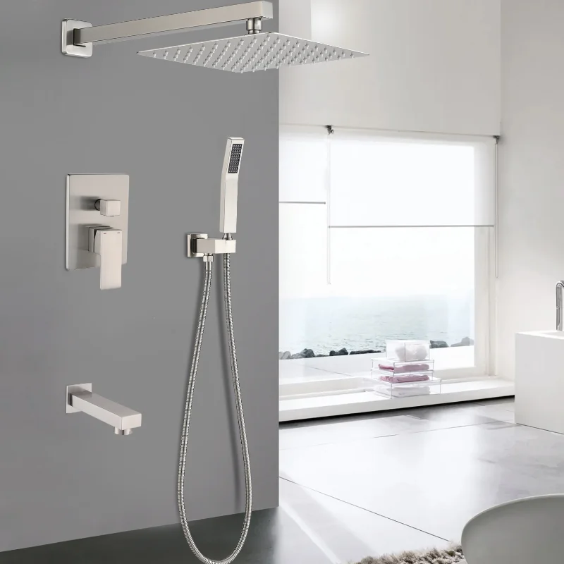 

Душевая система из матового никеля, лейка для ванной комнаты, 12 дюймов, латунь, роскошный набор комбинированных насадок «тропический дождь» с настенным креплением