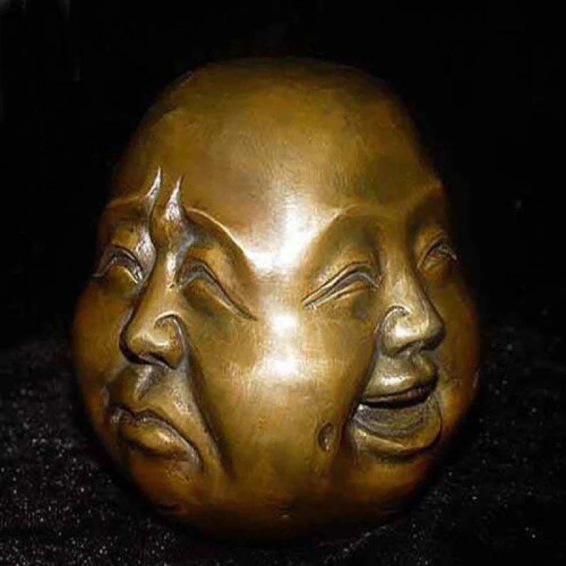 

H: 8cm Ancient Statue Faces De Buddha Du Bronze 4 Sides